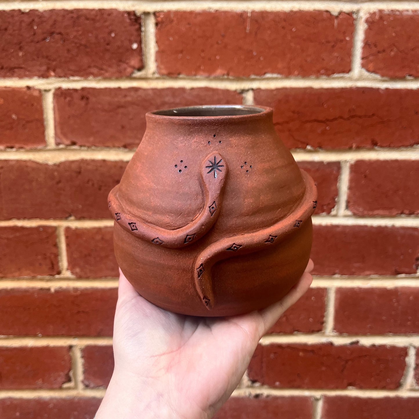 hand-carved serpent vase | red earth